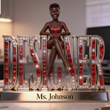 Custom Black Female Designer Desk Nameplate Plaque - Personalized Artist Figurine, Luxury Crystal Office Decor