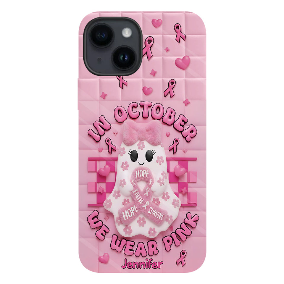 Coque de téléphone personnalisée avec un adorable fantôme et un message de sensibilisation au cancer du sein - Coque de téléphone imprimée intégralement pour la sensibilisation au cancer du sein