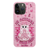 Coque de téléphone personnalisée avec un adorable fantôme et un message de sensibilisation au cancer du sein - Coque de téléphone imprimée intégralement pour la sensibilisation au cancer du sein
