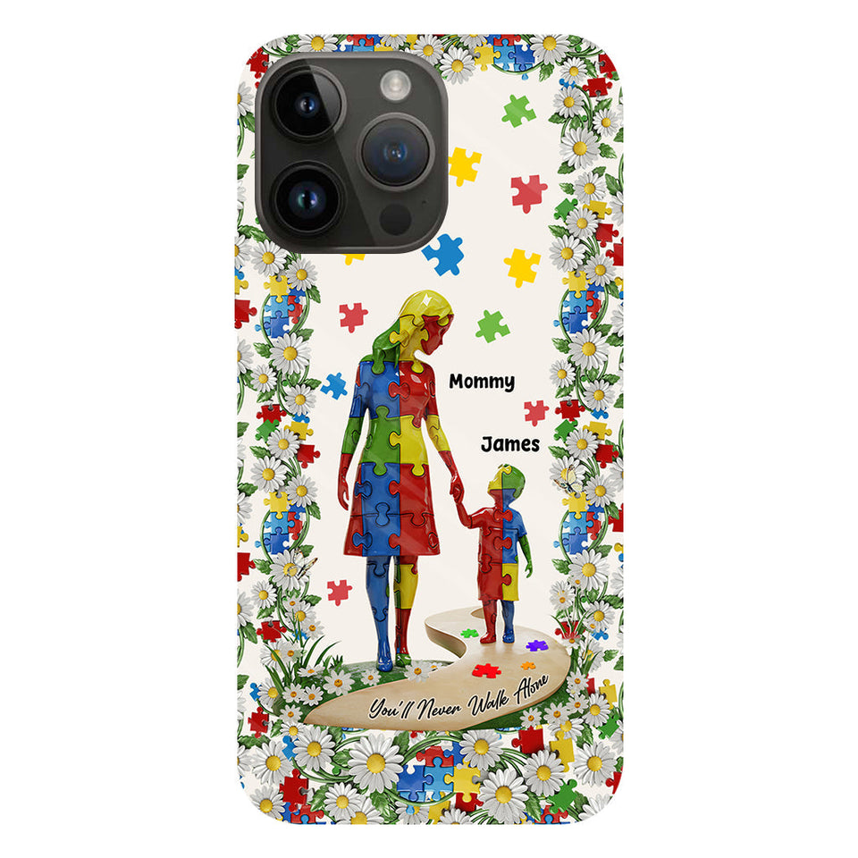 Tu ne marcheras jamais seul - Coque de téléphone personnalisée avec impression intégrale pour la sensibilisation à l'autisme