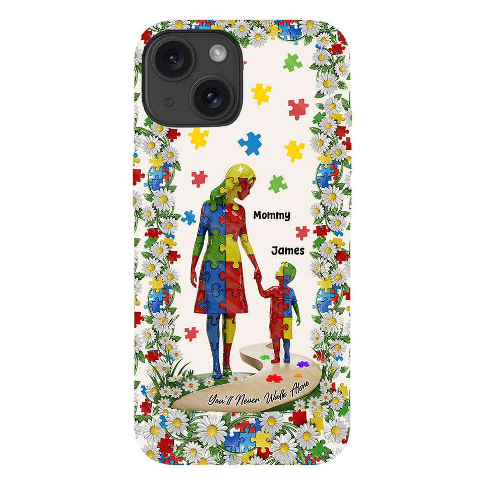 Tu ne marcheras jamais seul - Coque de téléphone personnalisée avec impression intégrale pour la sensibilisation à l'autisme