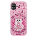 Coque de téléphone personnalisée avec un adorable fantôme et un message de sensibilisation au cancer du sein - Coque de téléphone imprimée intégralement pour la sensibilisation au cancer du sein