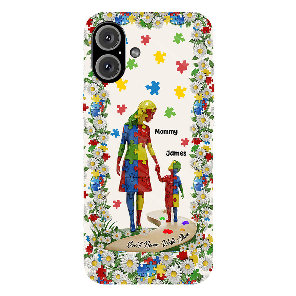 Tu ne marcheras jamais seul - Coque de téléphone personnalisée avec impression intégrale pour la sensibilisation à l'autisme