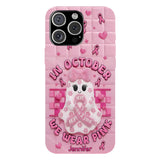 Coque de téléphone personnalisée avec un adorable fantôme et un message de sensibilisation au cancer du sein - Coque de téléphone imprimée intégralement pour la sensibilisation au cancer du sein