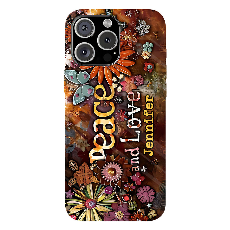 Peace And Love - Personalized Hippie Full Print Phone Case