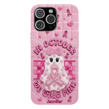 Coque de téléphone personnalisée avec un adorable fantôme et un message de sensibilisation au cancer du sein - Coque de téléphone imprimée intégralement pour la sensibilisation au cancer du sein