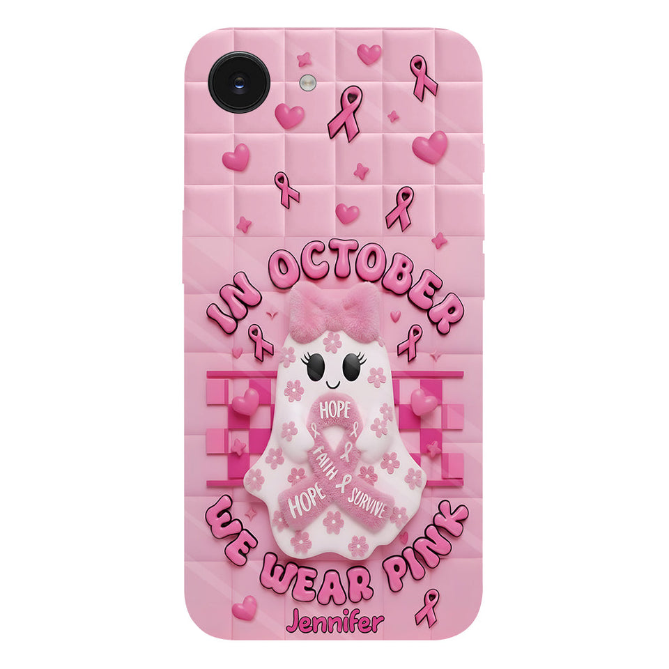 Coque de téléphone personnalisée avec un adorable fantôme et un message de sensibilisation au cancer du sein - Coque de téléphone imprimée intégralement pour la sensibilisation au cancer du sein