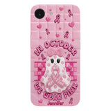 Coque de téléphone personnalisée avec un adorable fantôme et un message de sensibilisation au cancer du sein - Coque de téléphone imprimée intégralement pour la sensibilisation au cancer du sein