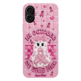 Coque de téléphone personnalisée avec un adorable fantôme et un message de sensibilisation au cancer du sein - Coque de téléphone imprimée intégralement pour la sensibilisation au cancer du sein