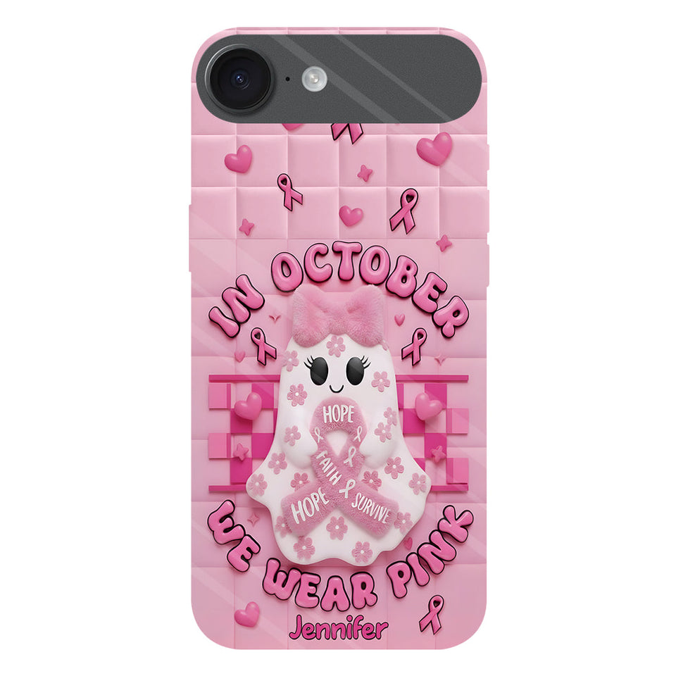 Coque de téléphone personnalisée avec un adorable fantôme et un message de sensibilisation au cancer du sein - Coque de téléphone imprimée intégralement pour la sensibilisation au cancer du sein