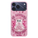 Coque de téléphone personnalisée avec un adorable fantôme et un message de sensibilisation au cancer du sein - Coque de téléphone imprimée intégralement pour la sensibilisation au cancer du sein